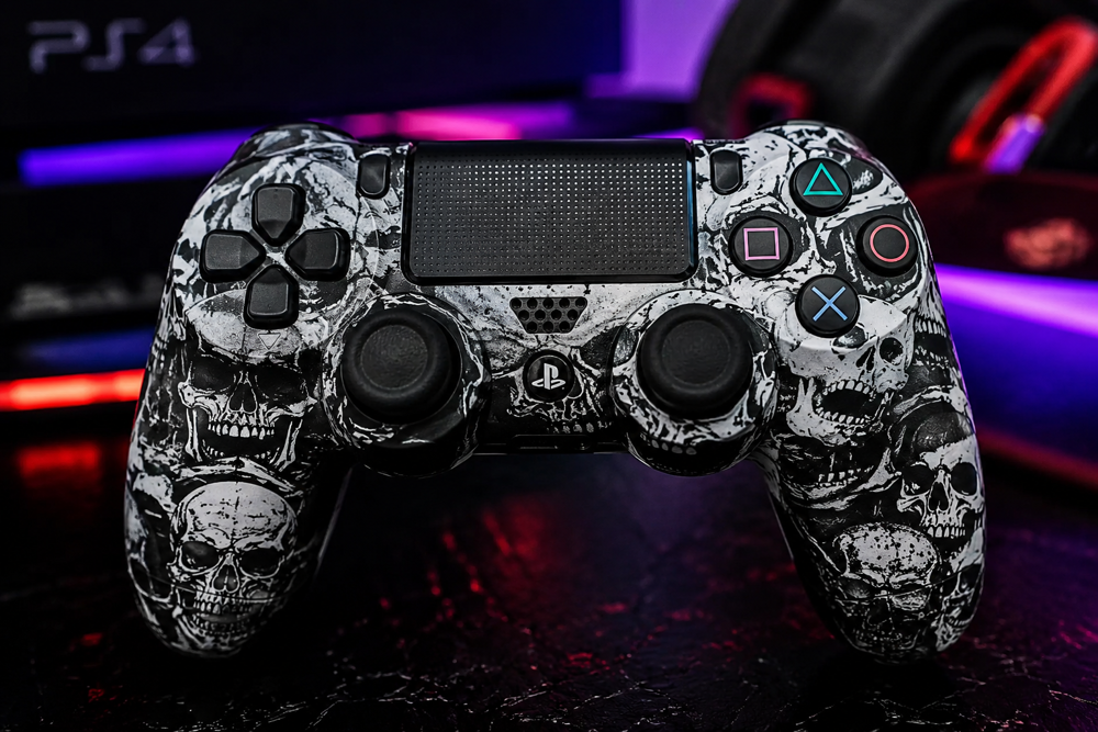 خرید دسته بازی سونی مدل SONY DUALSHOCK PS4 طرح اسکلت فانتزی با طراحی اسکلت مشکی سفید مناسب گیمرهای پلی استیشن 4 و ستاپ گیمینگ مدرن